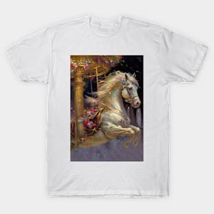 White Carousel Horse Art T-Shirt